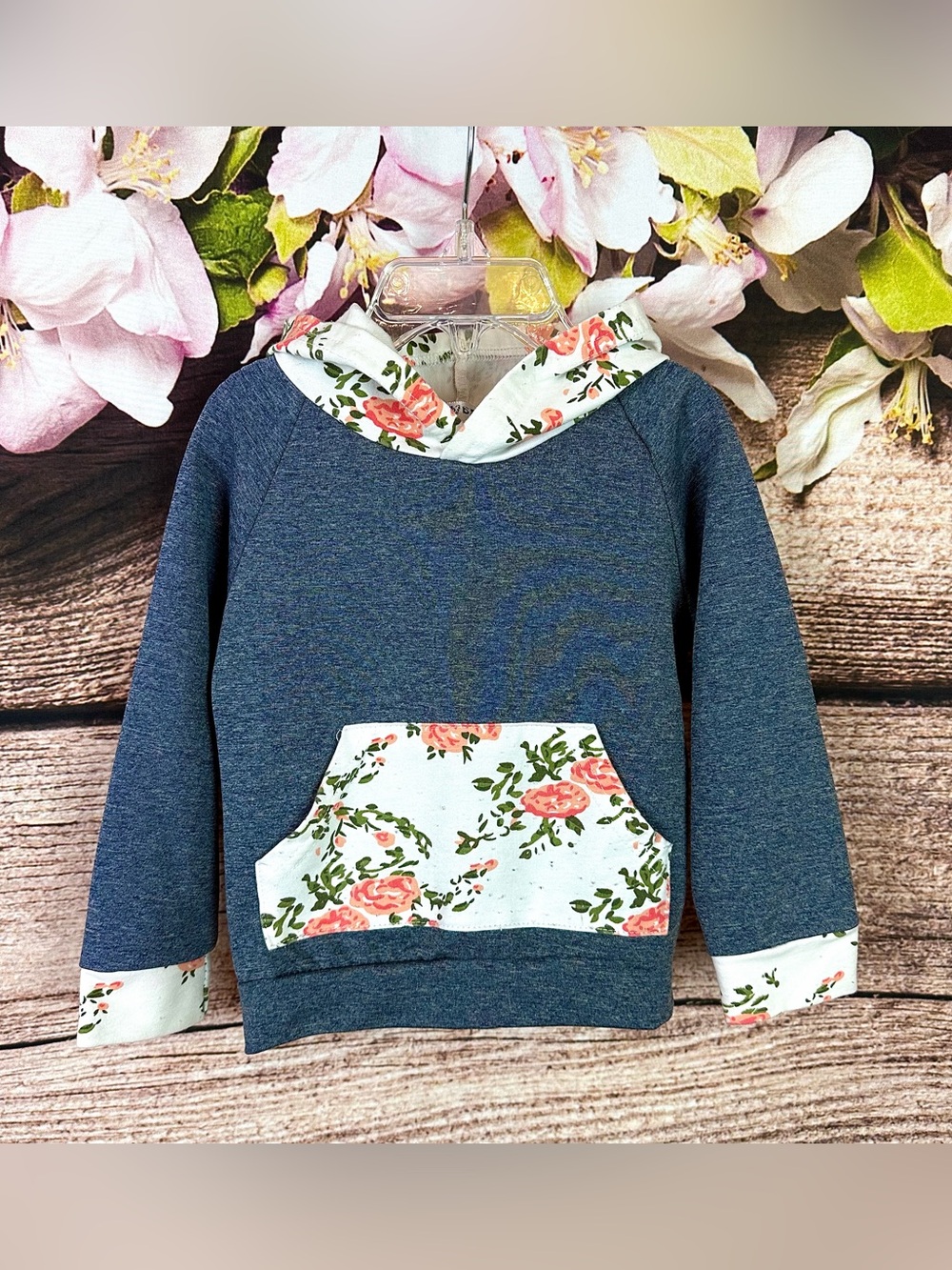 Vggue Fashion Toddler Girls Gray Floral Printed Hooded Sweatshirt 1-2Y